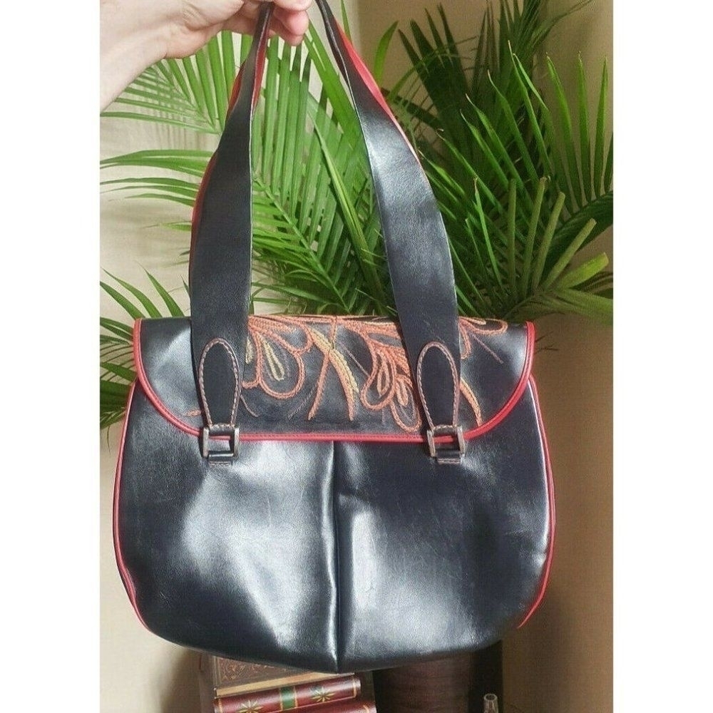 Vintage TARDINI Black Leather Shoulder Handbag HANDMADE IN ITALY